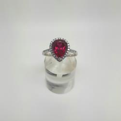 Sterling silver pear shape ruby colour ring