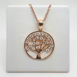 Rose on sterling silver Tree of Life pendant