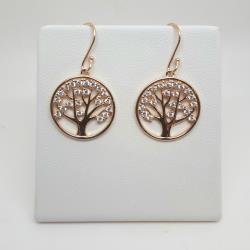 Rose on sterling silver Tree of Life drop earrings