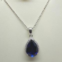 Sterling silver teardrop sapphire agate pendant