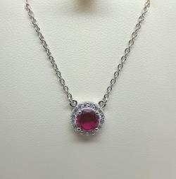 Sterling silver round green ruby  pendant