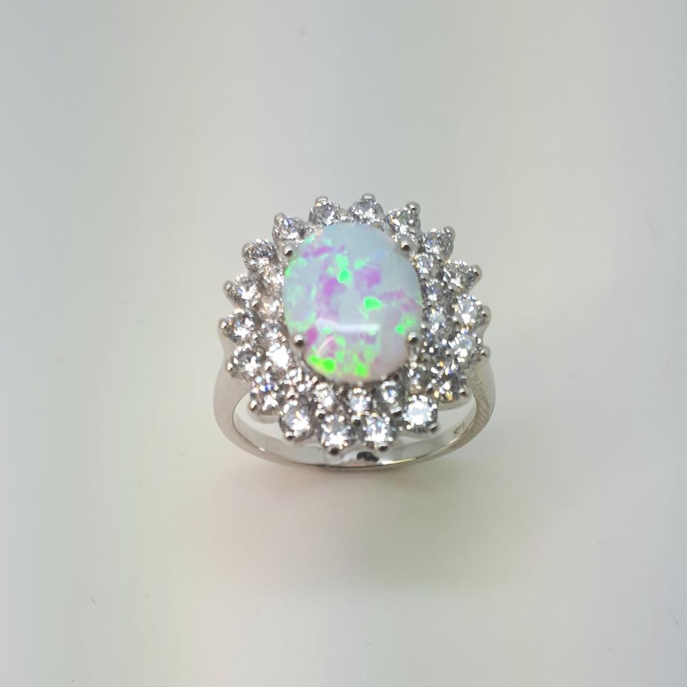Sterling silver opal cluster ring